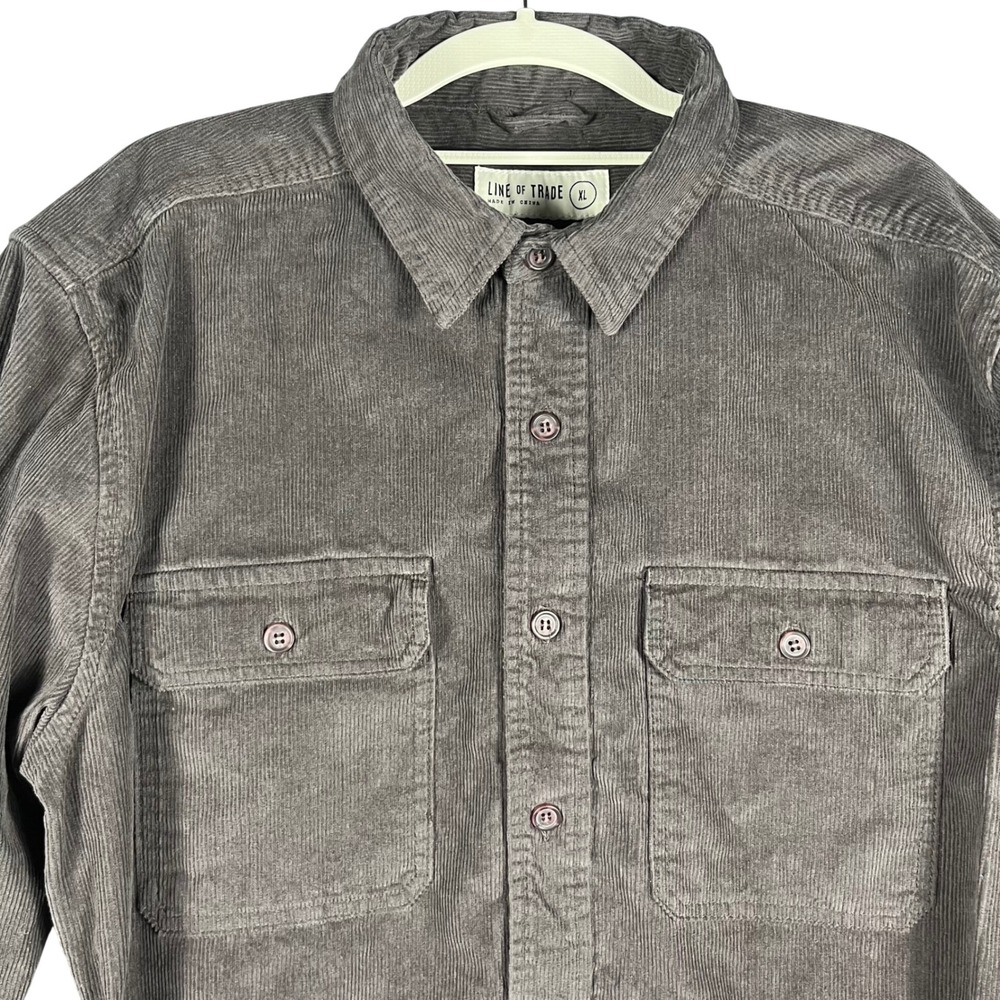 Line of‎ Trade Corduroy Button Down Shirt Mens XL Gray Elbow Patch Workwear